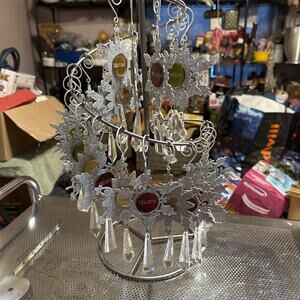 metal and crystal Christmas ornament display stand with snowflake orn